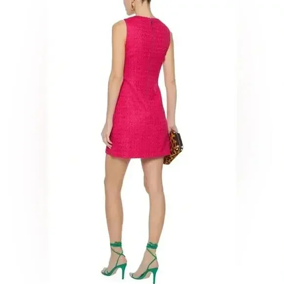 Alice + Olivia Clyde Pink Tweed Boucle Sheath Sleeveless Dress Back Zip Mini 4 S - Picture 3 of 10
